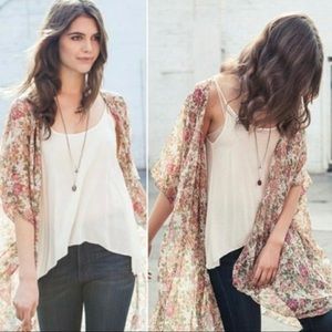 Brandy Melville Alexis Women Small Ivory Floral Print Sheer Kimono Made In Italy